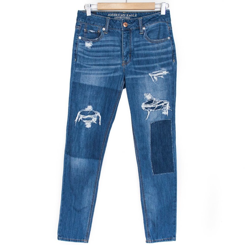 AE | Tomgirl Distressed Button Fly Jeans | 0